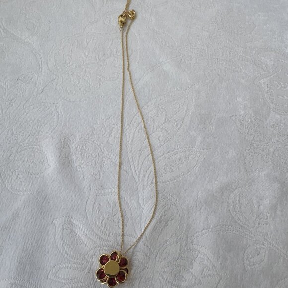Kate Spade Gold Tone Crystal Ruby Flower Pendant Necklace Fashion Trendy NEW - Picture 9 of 14